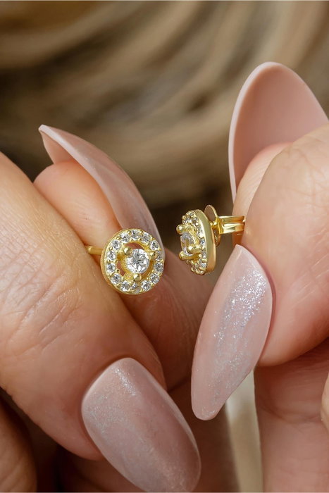 Heliophilia Silver Pendientes de Plata de Ley 925 con Baño de Oro y Circón
